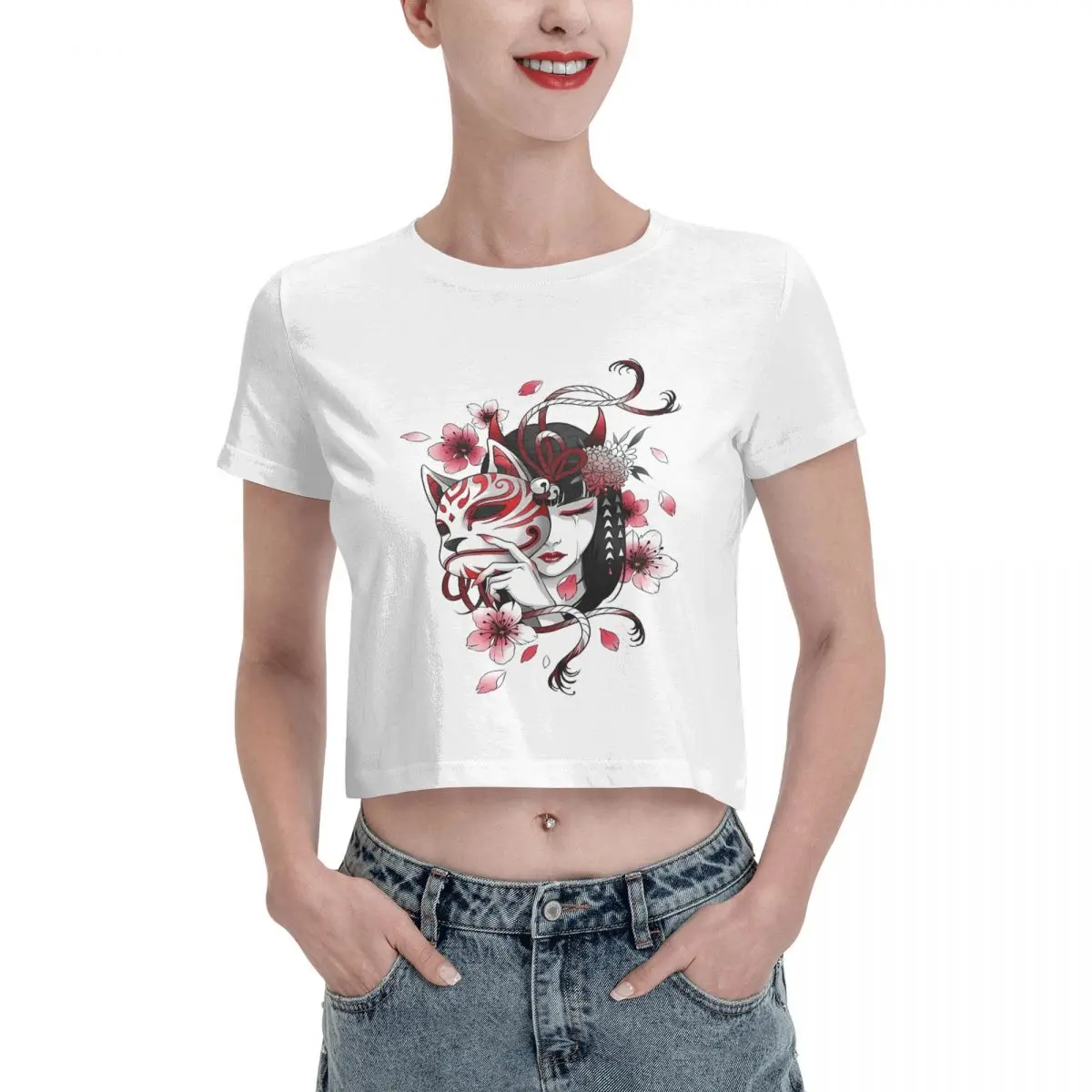 

Harajuku Fox Animal Tshirt Cartoon Graphic Tees Female Crop Top,Leak navel T-shirt