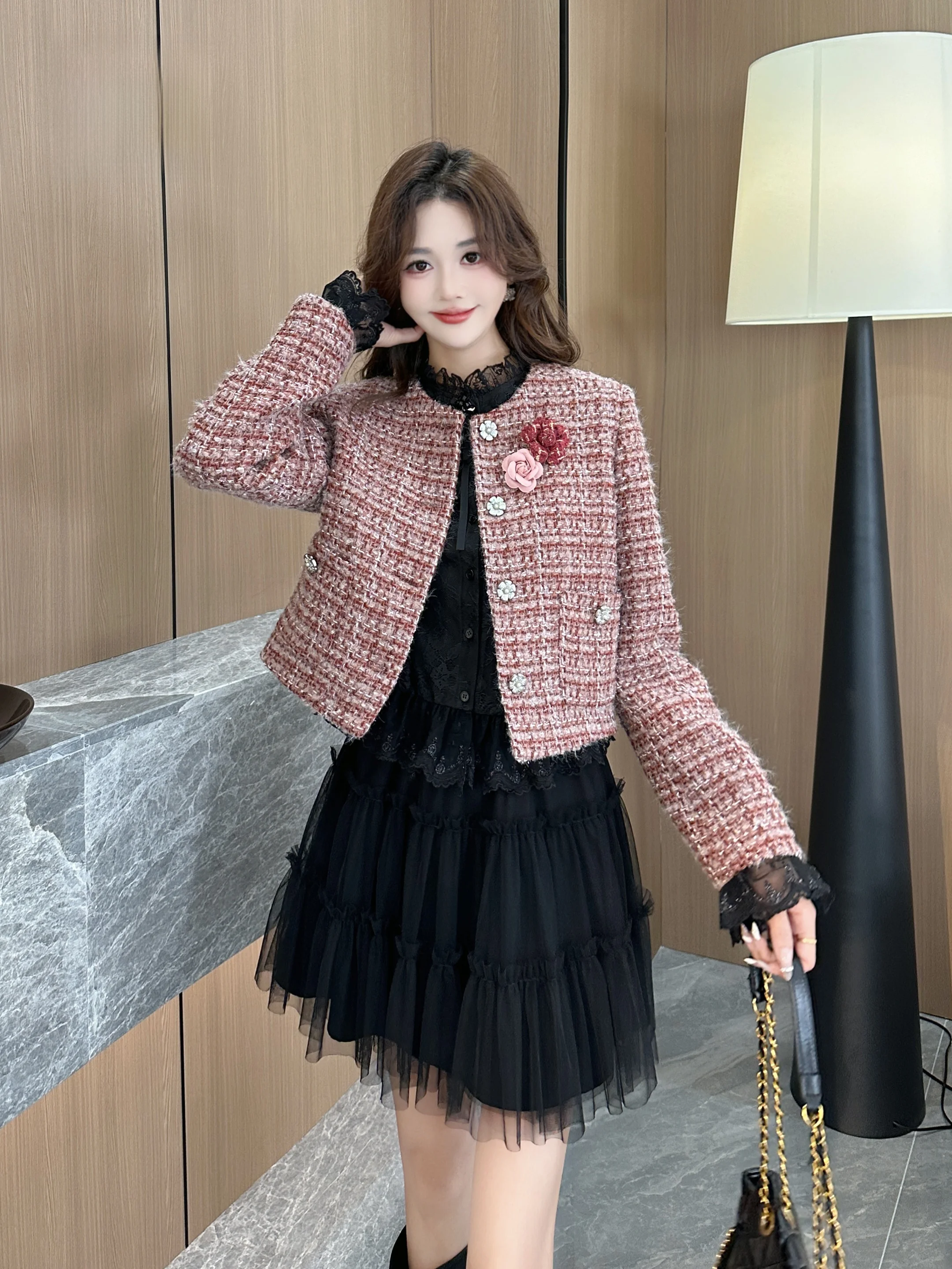 

Annelily Ele Luxury Scents Windbreaker Outerwear for Women Autumn New Design Premium Polyester Fiber Long Sve Coat