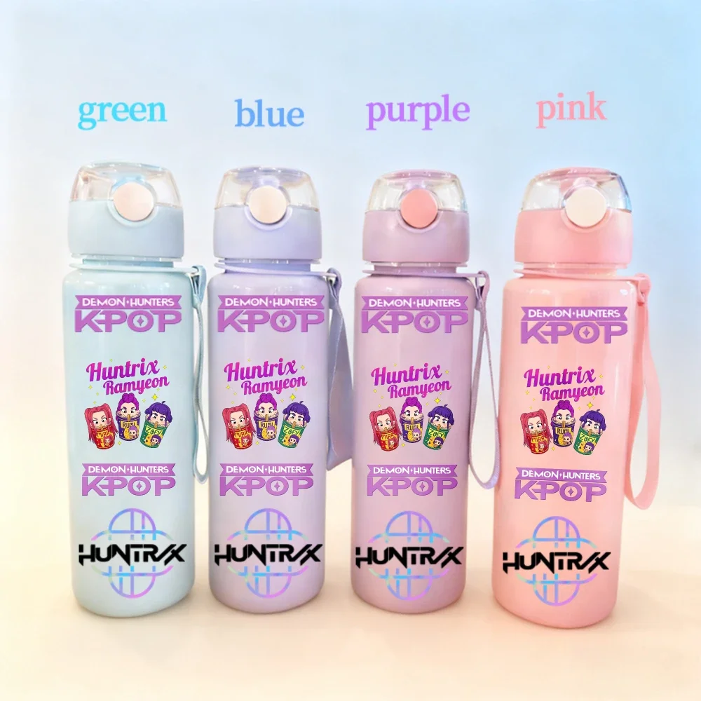 700ml K-pop Demon Hunter Plastic Water Cup High-capacity Cartoon Cute Leakproof Water Bottle With Portable Rope Kids Gift