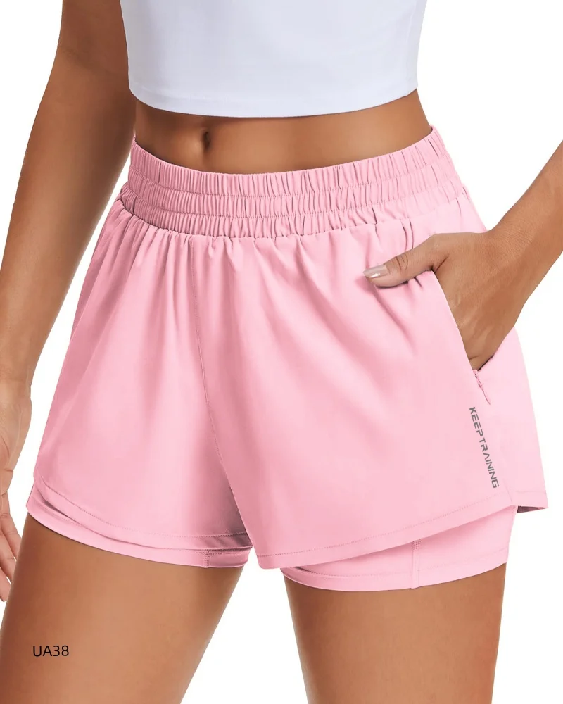 Breathable High Waist Sports Shorts Women 2-in-1 Quick Dry Anti-See-Through Running Workout Shorts