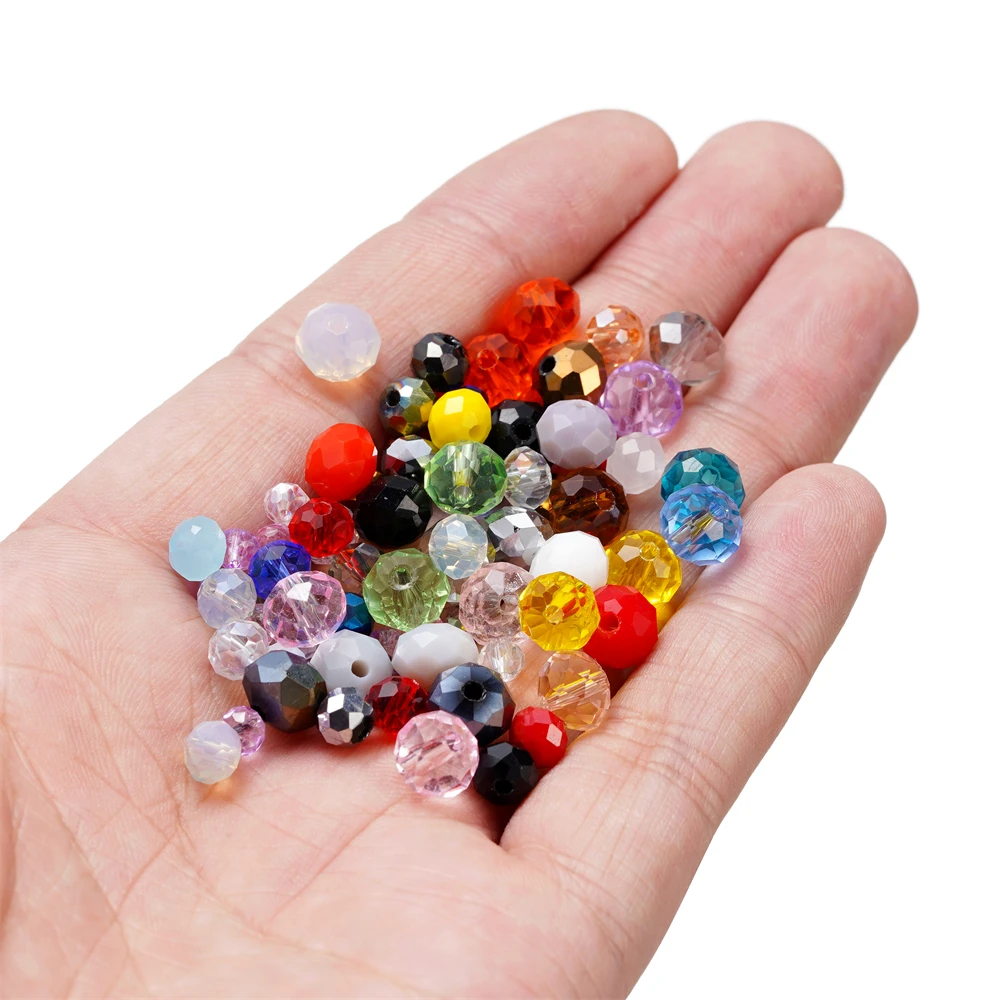 300pcs 4-8mm Mixed Glass Round Faceted Beads Spacer Loose Bead for Bracelet Necklace Phone Chain DIY Jewelry Making Accessories