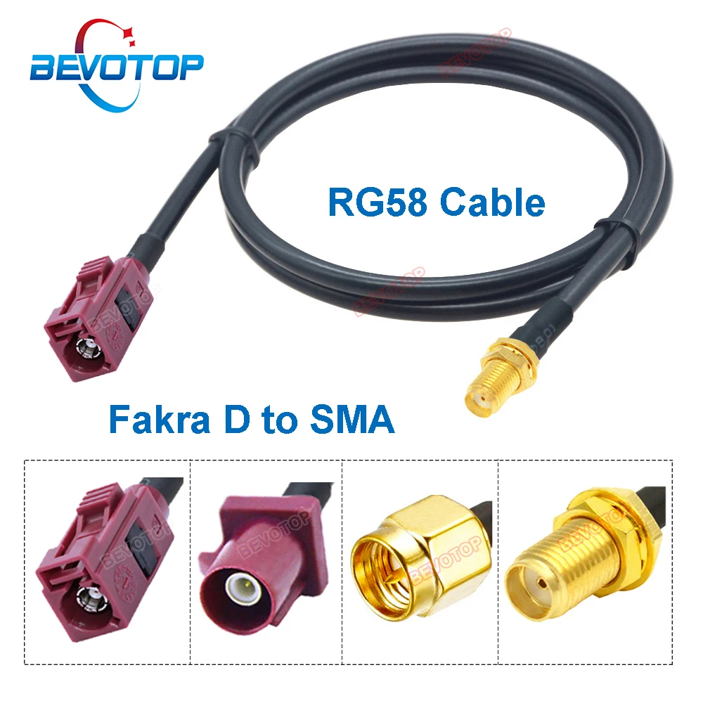 

1PCS SMA to Fakra RG58 Cable SMA Male/Female to Fakra D Male/ Female RG-58 Pigtail Jumper BEVOTOP Auto Cable Wire Harness