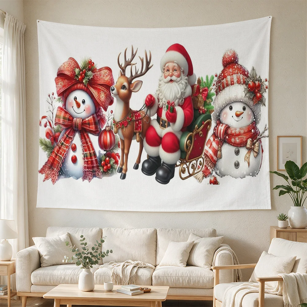 Giant Christmas Family Wall Hanging Xmas Decor Snowman Santa Reindeer Festive Holiday Xmas Banner for Living Room