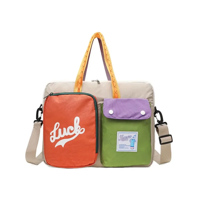 

Women's niche color blocked cartoon pattern computer bag, portable one shoulder handbag, university style daily commuting bag