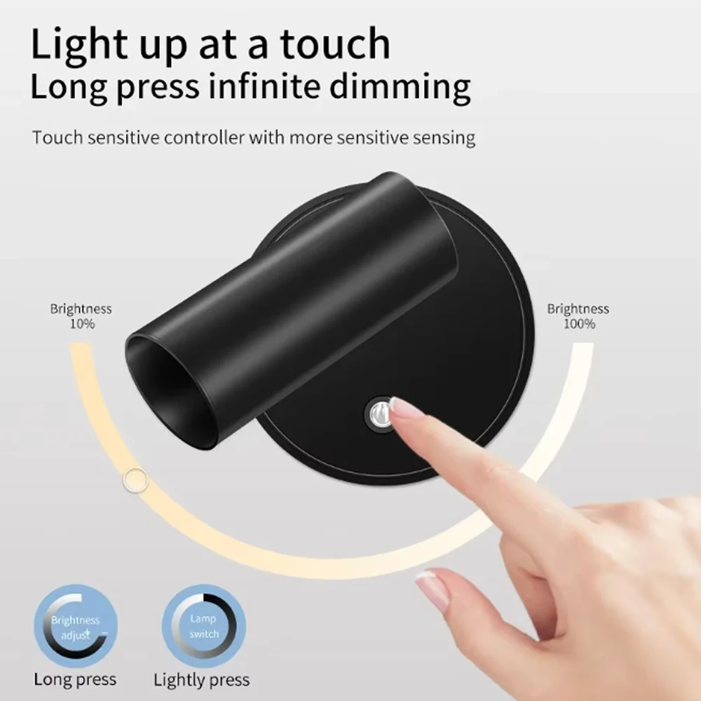 USB-Rechargeable Magnetic LED Wall Lamp Touch-Dimmable Reading Lamp Bedside Lamp Hallway Stairwell Wireless Spotlight Spot Light view 4