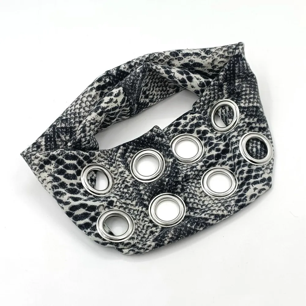

Stretchy Punk Headwrap with Eyelets Metal Steampunk Hollowed Out Eyelets Headband Snake Print Rock Grunge Style Headbands Girls