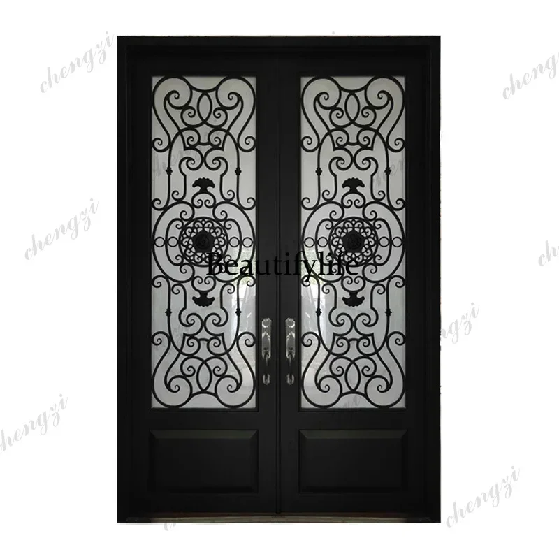 K153   Customization High Quality Luxury Design Front Other Exterior Security Doors Double French Arches Wrought Iron Doors For