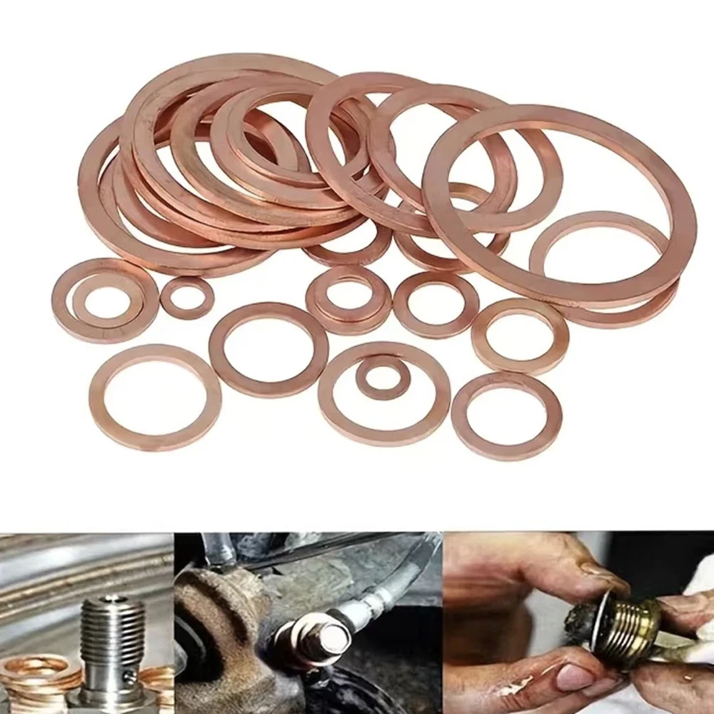 Copper Washer Gasket Nut And Bolt Set Flat Ring Seal Assortment Kit Assorted Solid Copper Car Engine Crush Seal Flat Ring