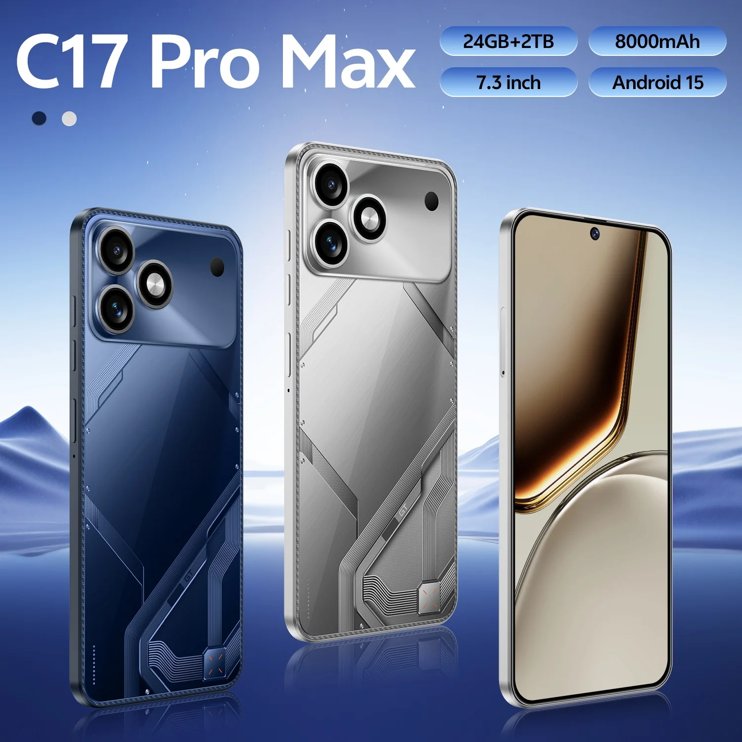 

NEW 2026 HOT Silicone Case For C17 Pro Max 7.3 Inch 24GB+2TB 8000mAh 72+108MP 5G Dual Card WiFi GPS Type-C PC