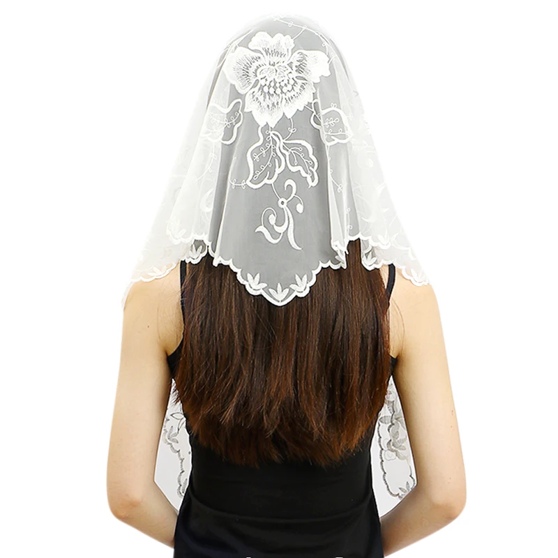 Elegant Triangle Veil Scarf Solid Polyester Lace Shawl Church Prayer Headband For Women Muslim Wedding Turban 140*48cm