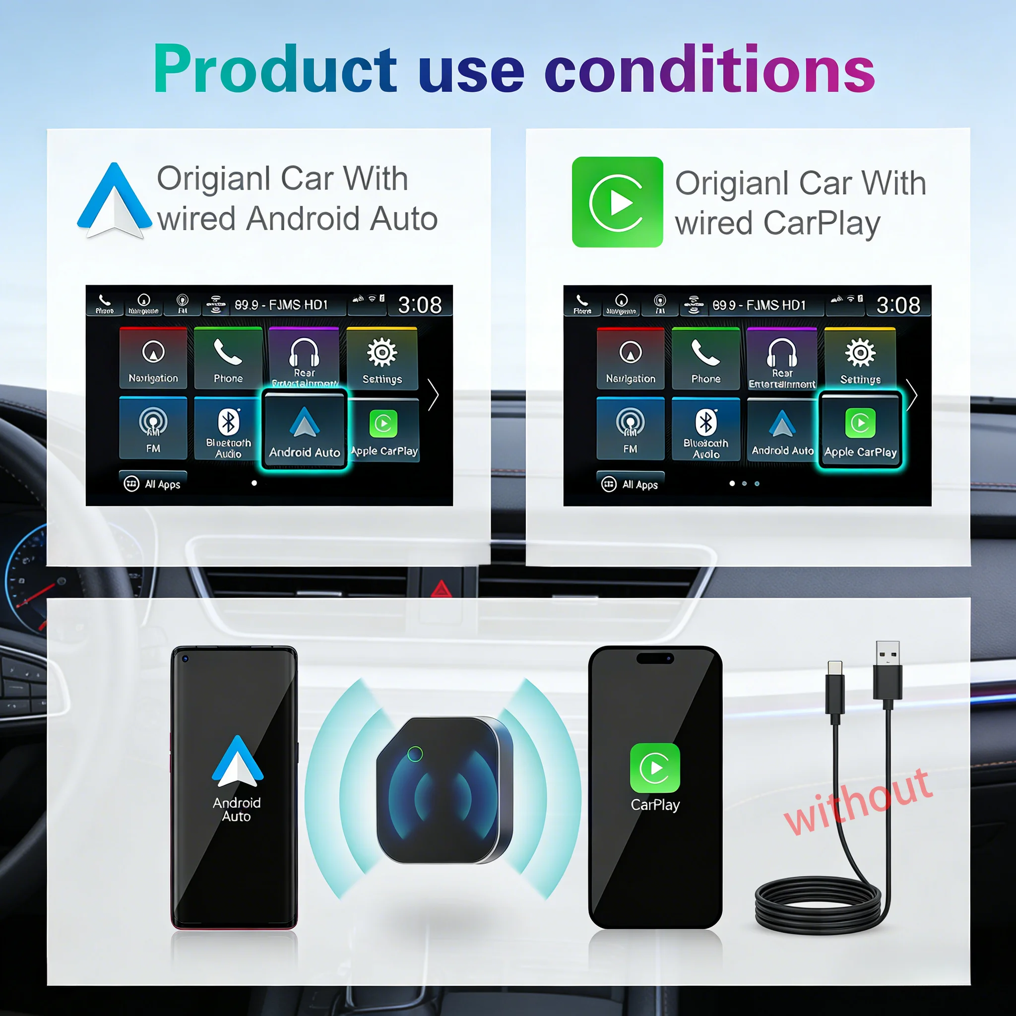 2026 Wireless CarPlay&Android Auto Adapter,OEM Wired to Wireless for iPhone iOS10+ USB/type-C Plug&Play Zero-Lag Auto-Reconnect