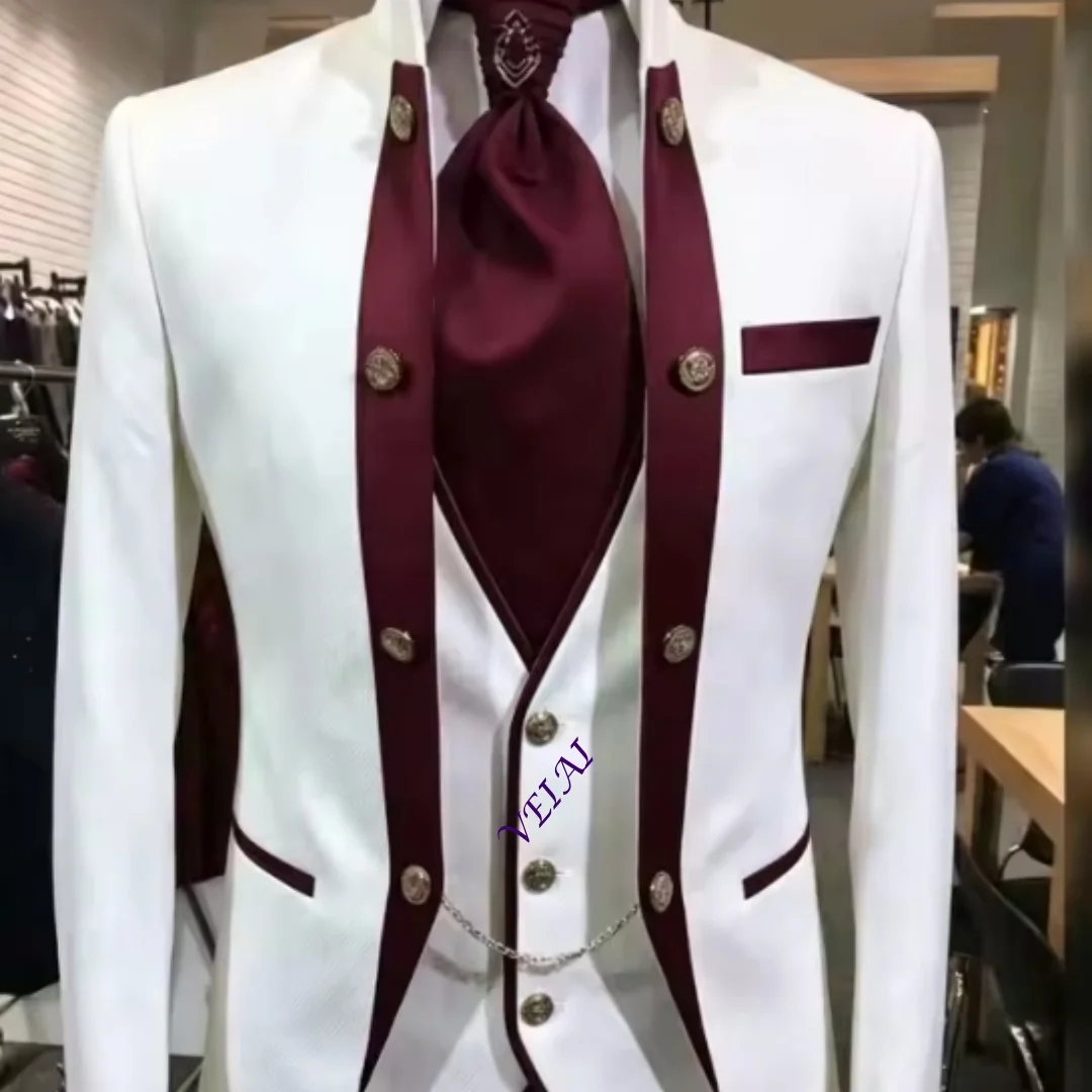 CustomizedMen Wedding Double Breasted Formal Suits with Stand Collar 3 Pieces Tailor Made Groom Tuxedo Man Suit and Separates fo