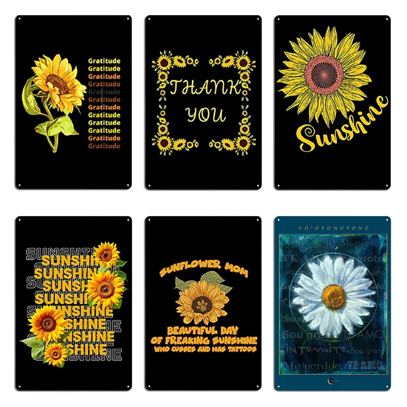 Cartel De Girasol Limpieza Ho Oponopono Thanksgiving Gratitude Sunflower Tournesol  Metal Party Kitchen Living Room Sign Poster