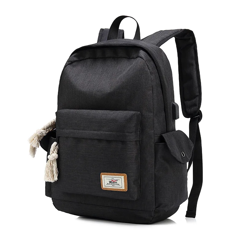 Neue Lade Interface Rucksack Solide Nylon Rucksack Casual Wasserdichte USB Student Tasche