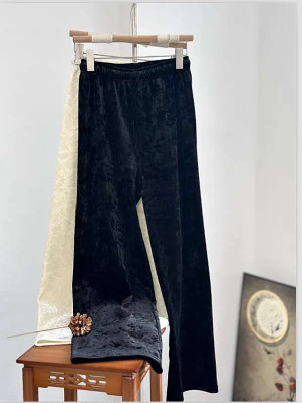 Damskie spodnie z szerokimi nogawkami z aksamitu na zimę, nowe, w stylu chińskim, złoty aksamit, luźne, proste, codzienne spodnie.