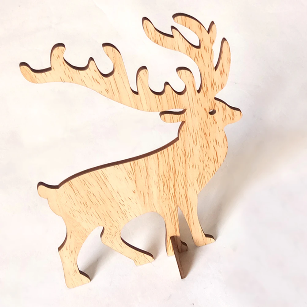 

6pcs Wood Desktop Decor Christmas Elk Shape Mini Sculpture Gifts Home Office Cafe Smooth Wood Desktop Sculpture Table
