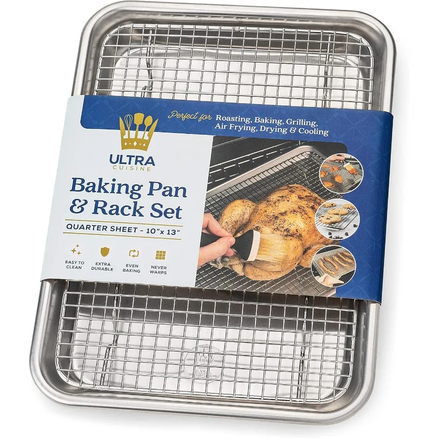 

Quarter Sheet Pan with Wire Rack Set for Baking and Cooling Commercial Quality Premium Aluminum Baking Sheet with 100 Stainless