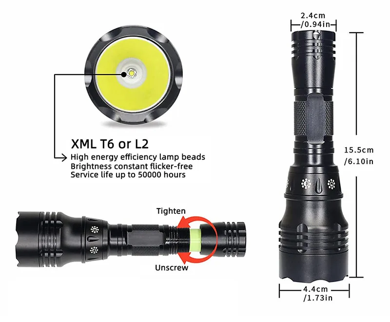 Diving Lamp Portable 10W T6 L2 LED 18650 Underwater Fishing Lantern 1000 Lumen Waterproof Flashlight Torch with USB Charger