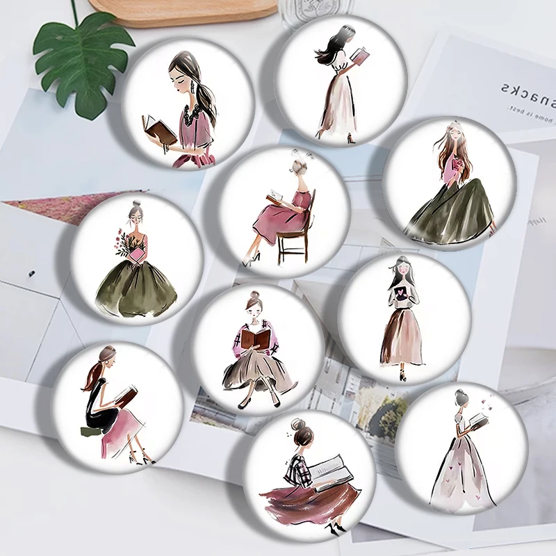 Gentle powder blusher girl  10pcs 12mm14mm/16mm/18mm/20mm/25mm Round Photo Glass Cabochon Demo Flat Back Making Findings Jewelry