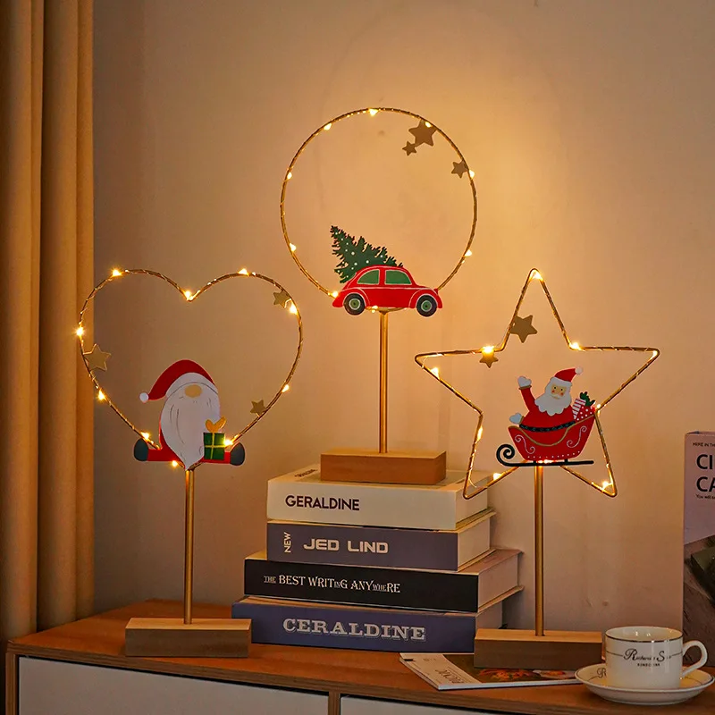 Metal Iron LED Night Light Christmas Heart Star Garland Lamp For Home Bedroom Decoration LED Table Lamp Fairy Holiday Lighting