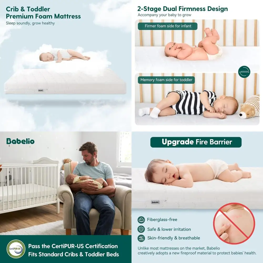 

Dual-Sided Breathable Crib Mattress, Waterproof, Removable Washable Cover, Suitable for Toddlers and Babies, 52x27.5