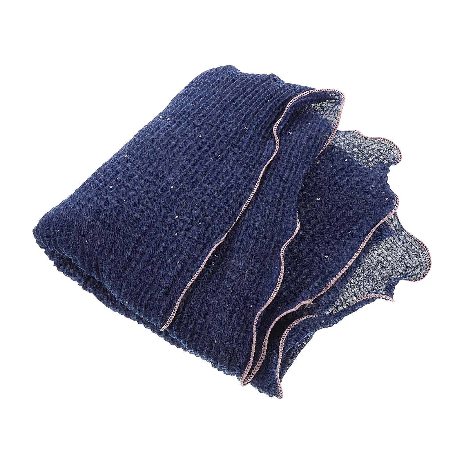 

Honeycomb Crinkle Head Scarves Lightweight Navy Silk Turban Women Ruffled Edge Versatile Halloween Beach Everyday Use