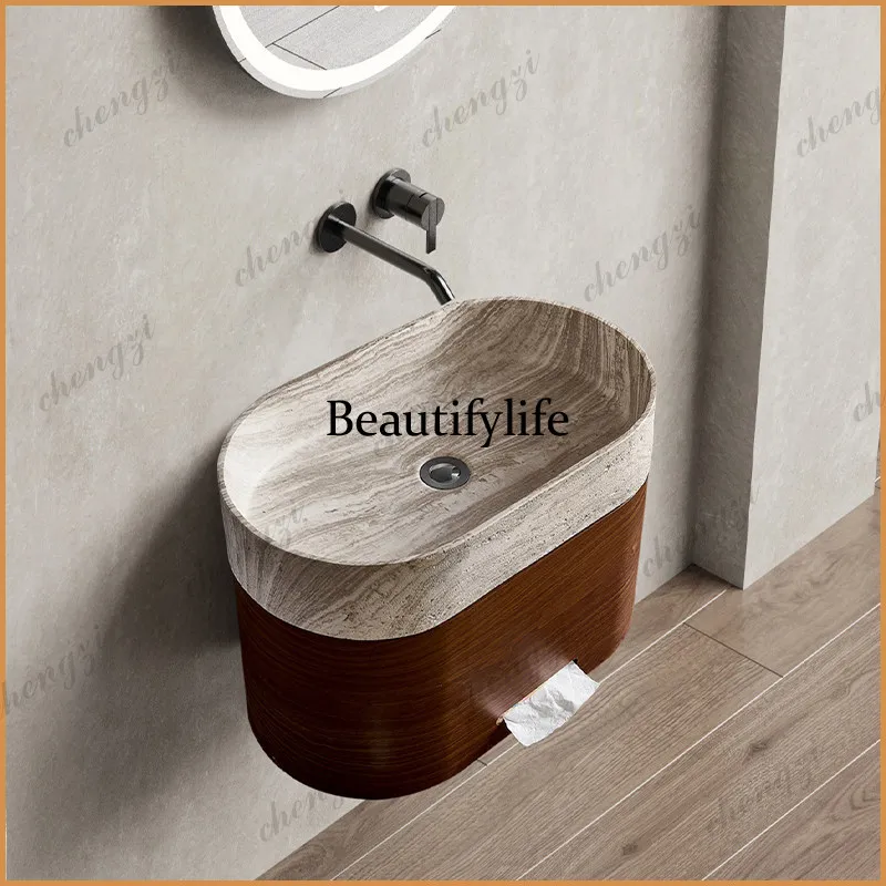 Z138 medieval wind wabi sandy wind marble travertine small wall hanging column basin basin household outdoor