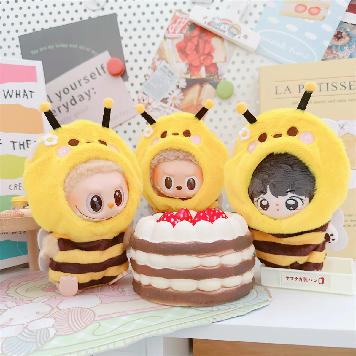 Cute Mini Plush Doll Clothes Fuzzy Bee Onesie Outfit Accessories For 10cm Idol Cotton Doll As for 17cm Labubu Dolls