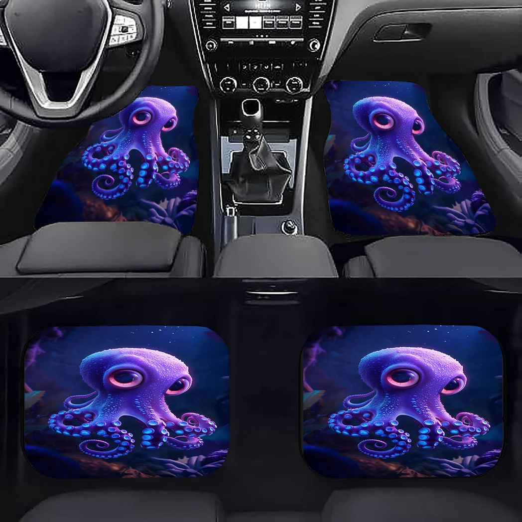 A Set Of Universal Car Floor Mats | Featuring A Hong Octopus Design, Made Of Polyester With Backing, Easy To Clean, Suitable For