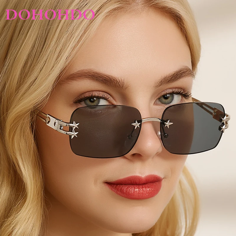 

2026 New Luxury Metal Rimless Square Frame Sun Glasses Punk Brand Designer Sunglasses For Women Men Drive Travel Eyewear UV400