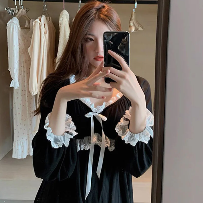 

New Women's Spwear Lace Sexy Loose Home Clothes Set with Chest Pad Spring Autumn Pure Desire Sle Large Size Cotton