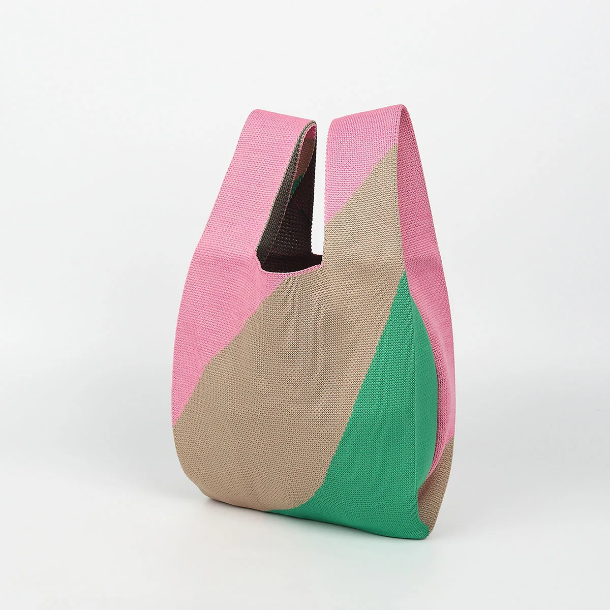 1 Piece of Geometric Color-Blocking Fashionable Versatile Knit Open-Top Lightweight New Handbag, Suitable for Shopping, Travel, Photography, Commuting, and Returning to School, Suitable for All Seasons