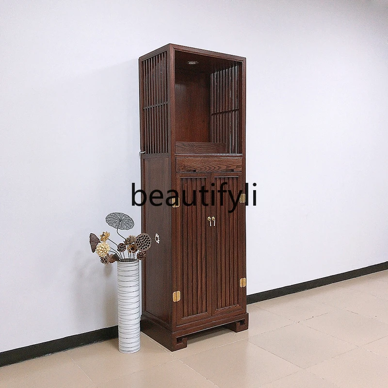 New Chinese solid wood vertical cabinet with door God of Wealth cabinet simple Buddha statue offering Buddha cabinet