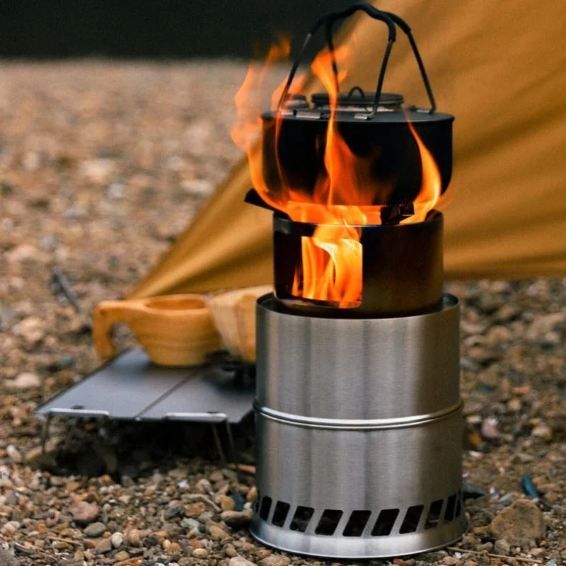 Estufa de leña para campamento, miniestufa de leña para campamento, estufa de acero inoxidable, estufa de camping plegable de emergencia con bolsa de transporte