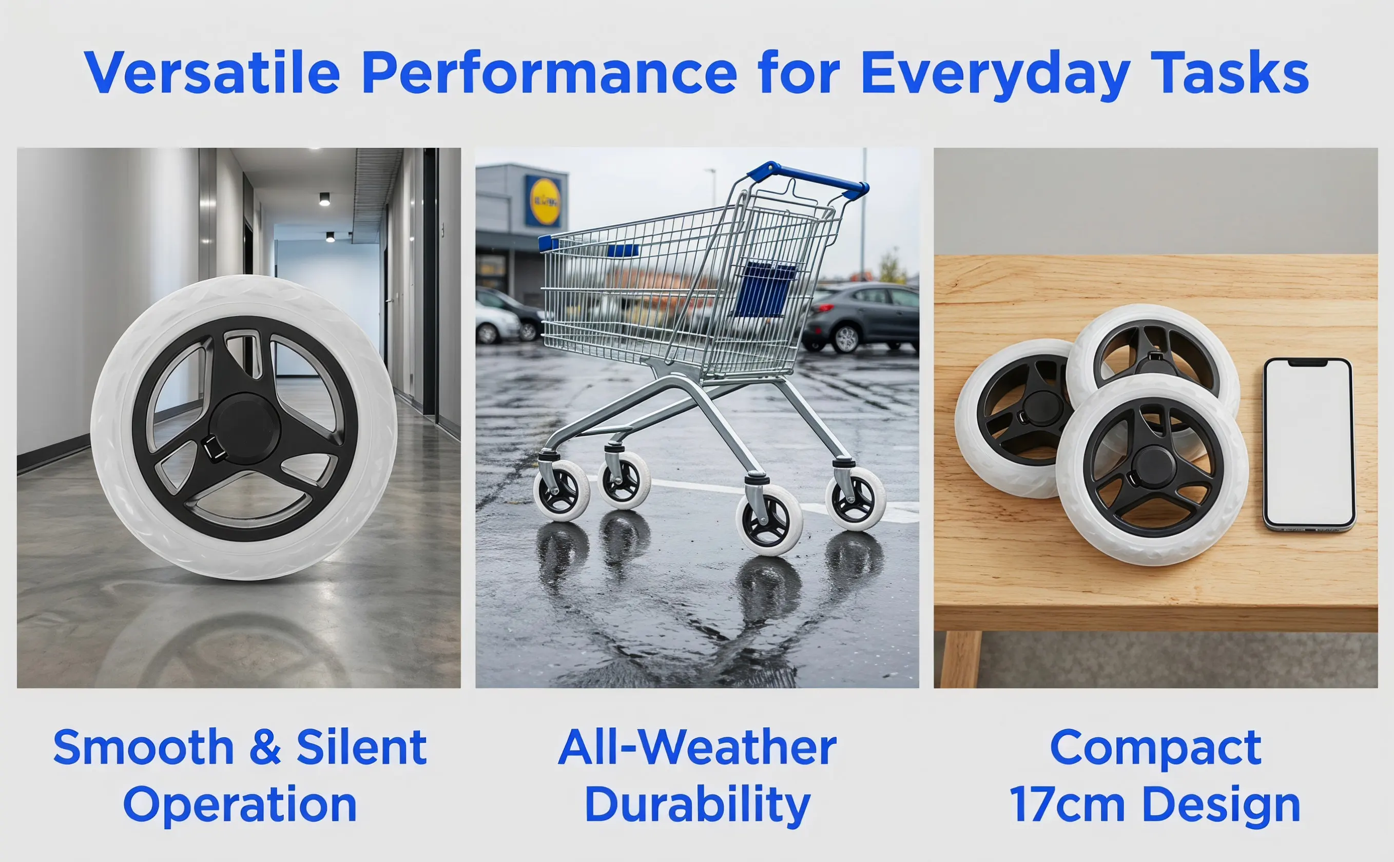 2Pcs Grocery Cart Wheels 17Cm Lightweight Heavy Duty Plastic Rolling Cart Wheels for Shopping Trolley Laundry Utility Foldable
