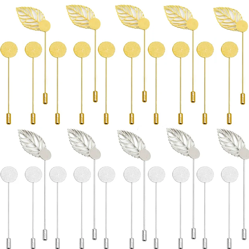 10Pcs Broszka z liściem Okrągła taca Broszka do klapy Szpilka Perłowa Szpilki Igła Garnitur Krawat Kapelusz Szalik Odznaka DIY Biżuteria kostiumowa Akcesoria
