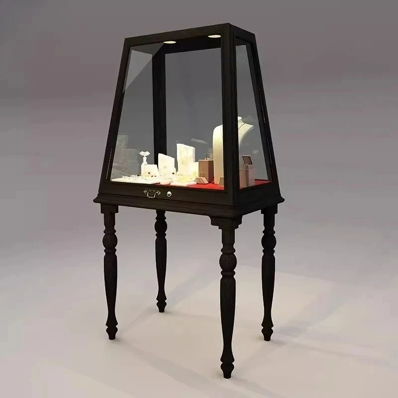 Retro style wood glass commercial with lighting jewelry collection store Nakajima display   storage cabinet