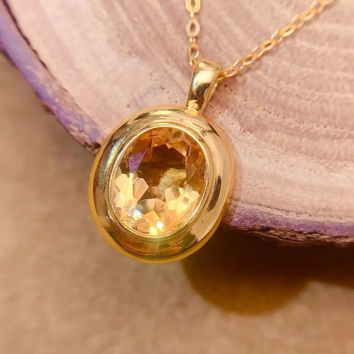 8x10mm Natural Citrine Statement Pendant 925 Sterling Silver Fine Crafted Gold Plated Gemstone Pendant Necklace for Women