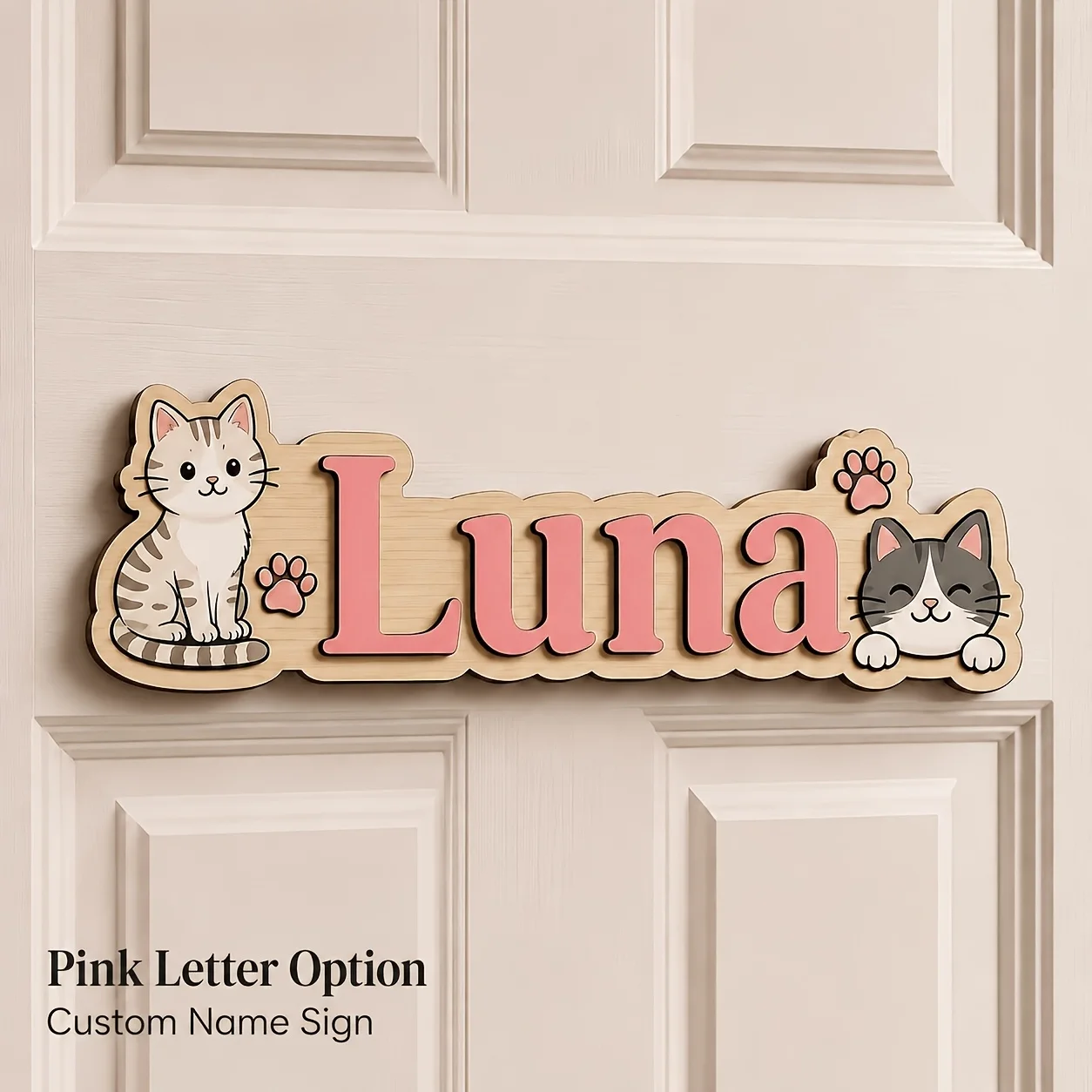 Personalized Cat Name Sign Custom Wooden Layered Letter Pet Door Plaque 2D Layered Wall Hanging for Bedroom Cat Room Home Gift