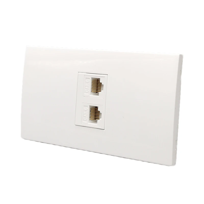 2 Ports CAT6 RJ45 Network US Standard Wall Panel Faceplate With Directly Plug Connector Outlet In White For Ethernet LAN Socket