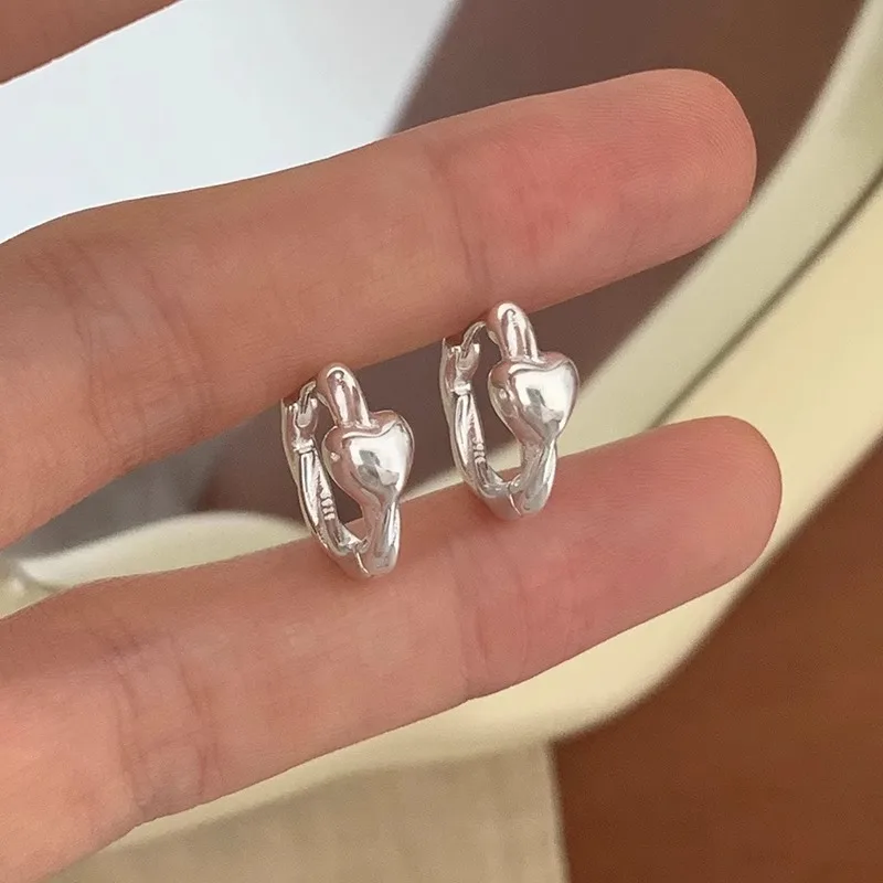 

925 Sterling Silver Love Heart Hoop Earring for Women Minimalism Sweet Romance Lovely Trend Jewelry Gift Dropshipping