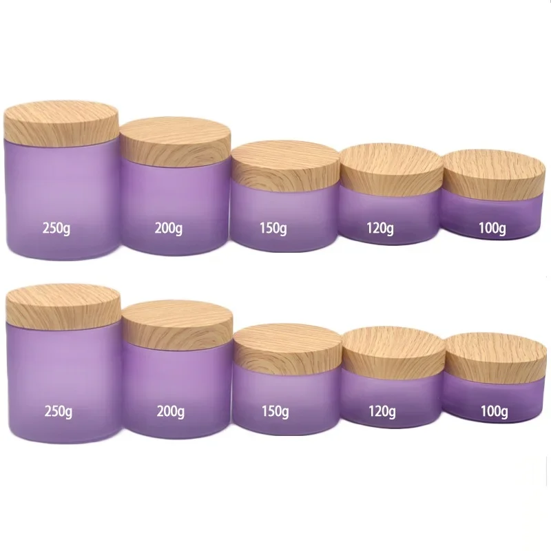 Cosmetic Jars Frost Purple Refillable Bottle False Wood Cap 100G120G150G200G250G Empty Boby Scrub Pot Plastic Container With Lid