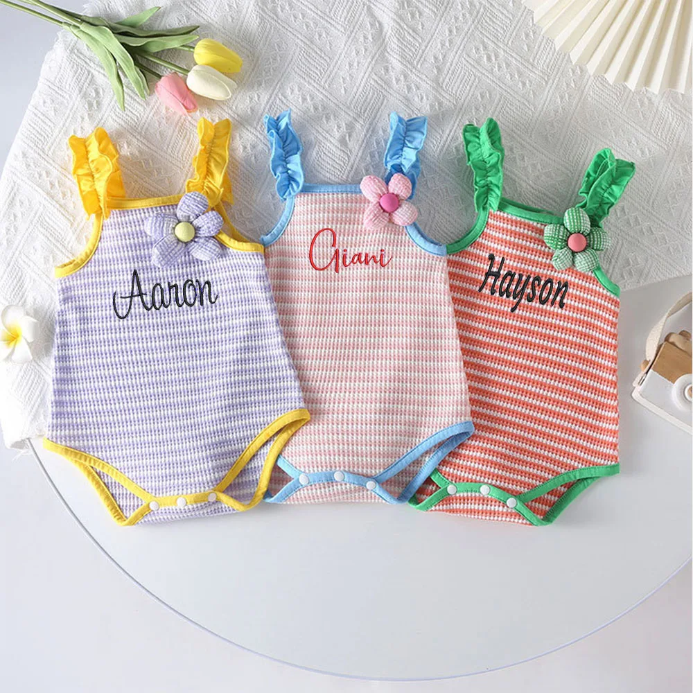 Personalized Customi Of Summer Baby Girl Sleeveless Suspender Dress, Cotton Soft Jumpsuit, Embroidered Baby Casual Wear Jumpsuit