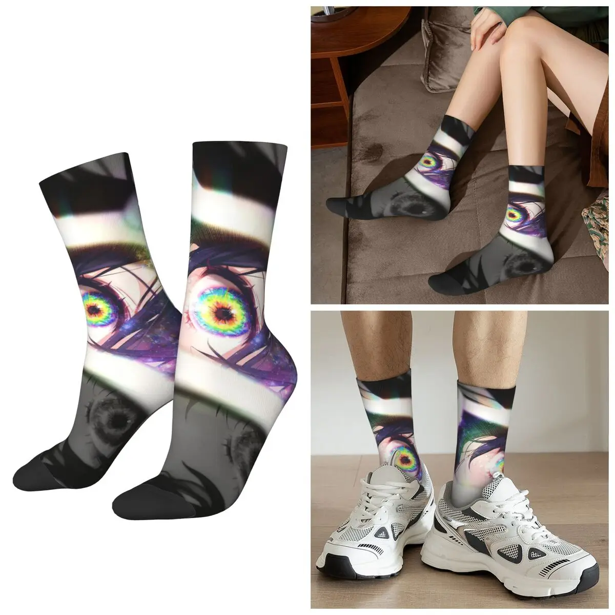 

Всесезонные носки в стиле аниме «Око» в стиле Харадзюку, спортивные носки средней длины, забавные чулки для мужчин и женщин, подарки