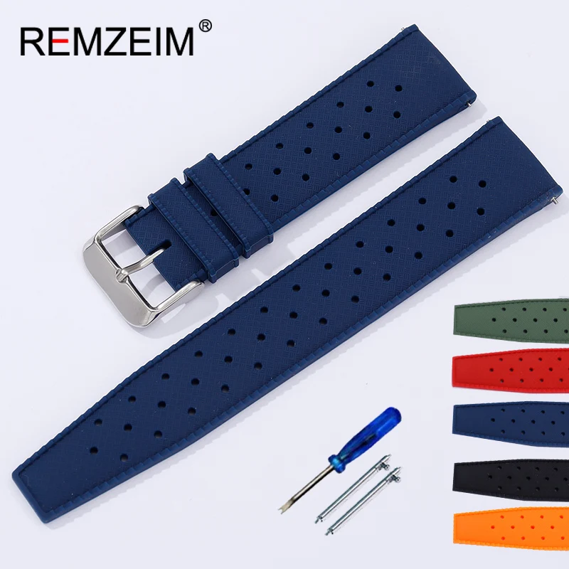 Tropical Rubber Watch Band 18mm 20mm 22mm Waterproof Porous Breathable Diving Sport Men Women Watch Strap Replacement