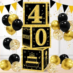 Black Gold Birthday Number Paper Box Happy 18 30 40 50 60 Year Old Birthday Party Decorations Adult Anniversary Party Supplies