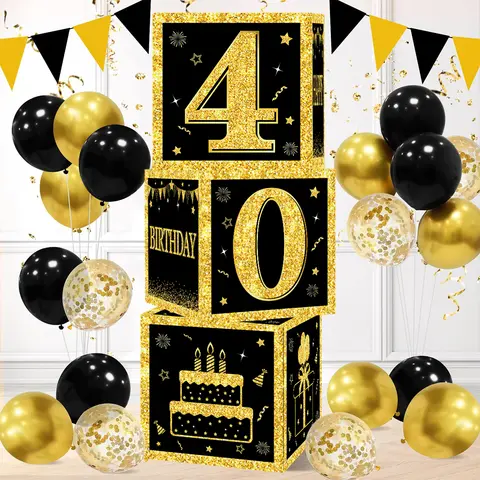 Caja de figuras de cumpleaños de oro negro feliz 18 30 40 50 años decoración de fiesta de cumpleaños chico adulto suministros de fiesta de cumpleaños caja de números