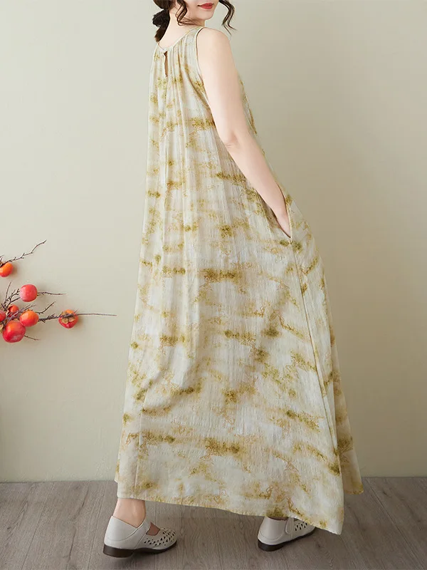 Vestido Longo de Aodão Estilo Linha A, Sem Mangas, mata Floral, Soltinho e Confortável para o Verão 2025, Estilo Cas...