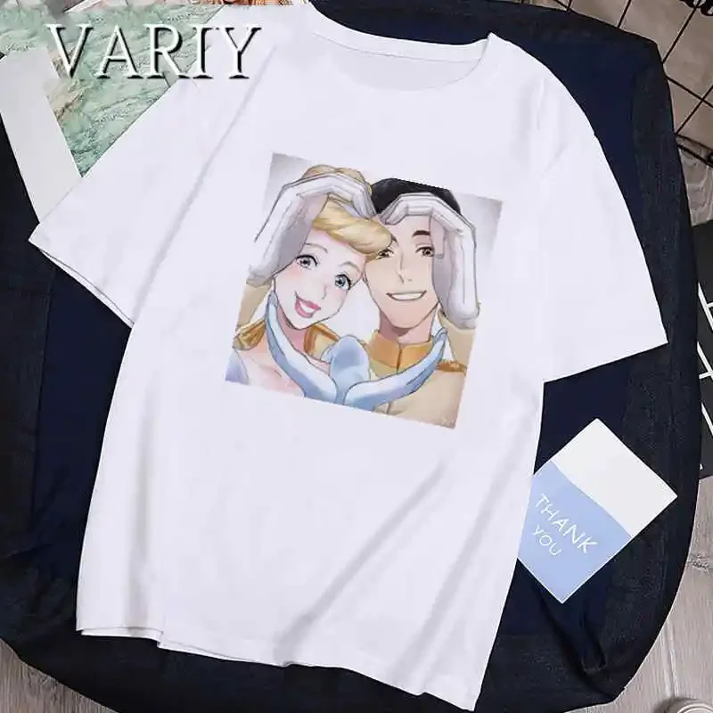 Frog Princess and Prince Lovers Print Tshirts Tiana Ariel Couple Series T-Shirt Women Summer Casual Short Sleeve Clothes Y2K Top