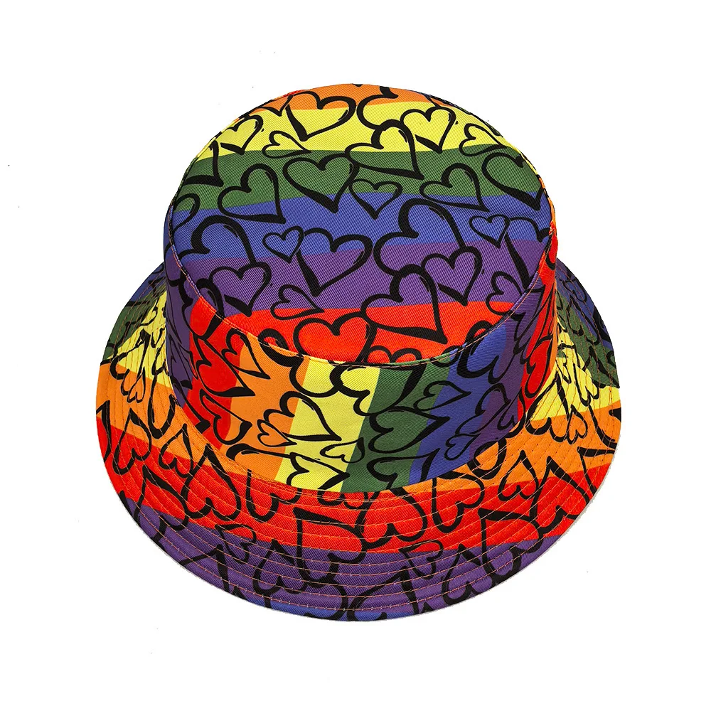 Love Heart Pattern Panama Women Men Summer Sunscreen Fisherman Hat Unisex Reversible Bucket Hat Fashion Decorate Valentine's Day